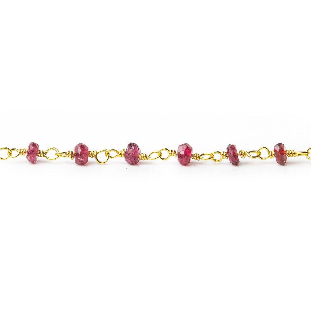 3mm Red Spinel faceted rondelle Gold plated Chain by the foot 42 pieces - The Bead Traders