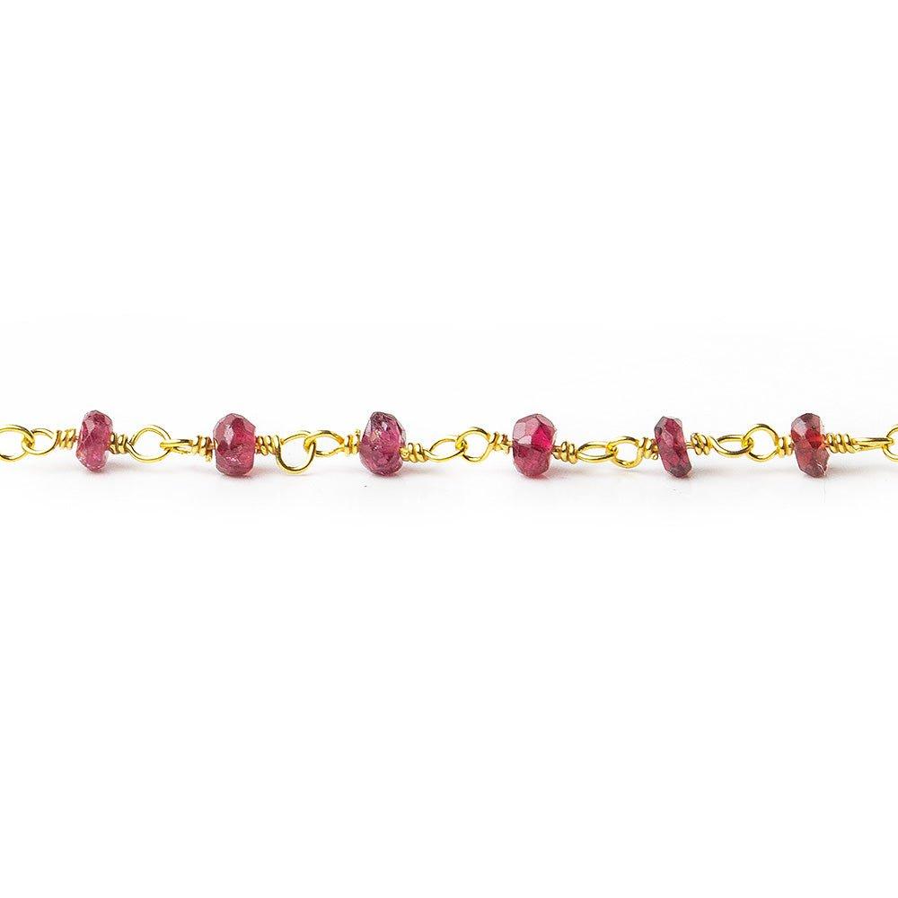 3mm Red Spinel faceted rondelle Gold plated Chain by the foot 42 pieces - The Bead Traders