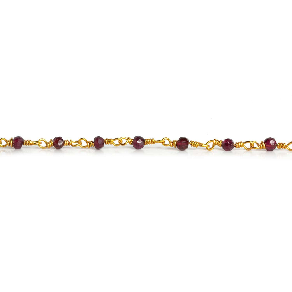 3mm Rhodolite Garnet Faceted Rondelle Gold Chain 36 beads - The Bead Traders