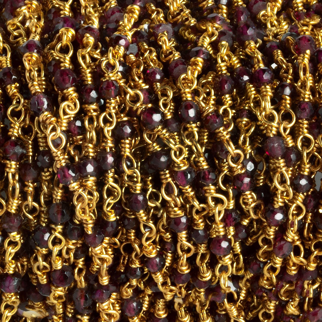 3mm Rhodolite Garnet Faceted Rondelle Gold Chain 36 beads - The Bead Traders
