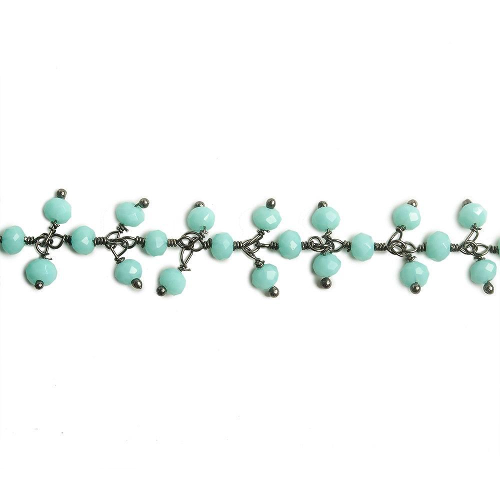 3mm Robin's Egg Blue Crystal rondelle Black Dangling Chain by the foot 97 beads - The Bead Traders