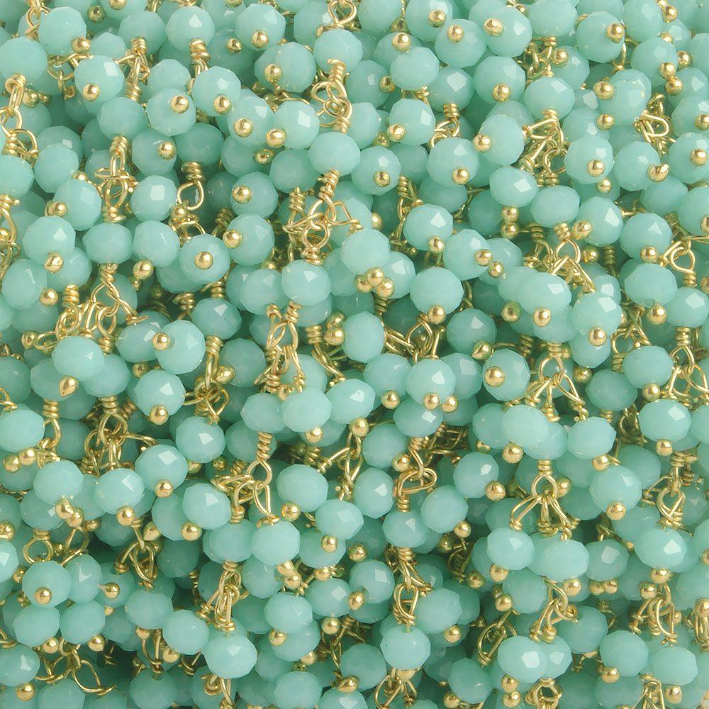 3mm Robin's Egg Blue Crystal rondelle Gold Dangling Chain by the foot 97 beads - The Bead Traders