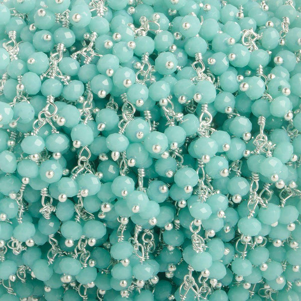 3mm Robin's Egg Blue Crystal rondelle Silver Dangling Chain by the foot 97 beads