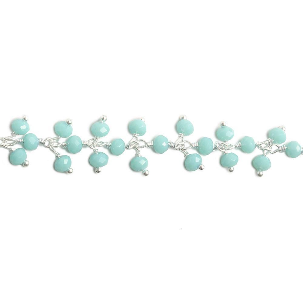 3mm Robin's Egg Blue Crystal rondelle Silver Dangling Chain by the foot 97 beads - The Bead Traders