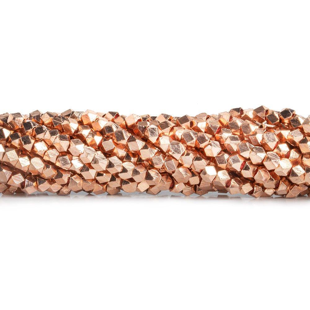 3mm Rose Gold plated Copper shiny faceted nugget beads 8 inch 73 pieces - The Bead Traders