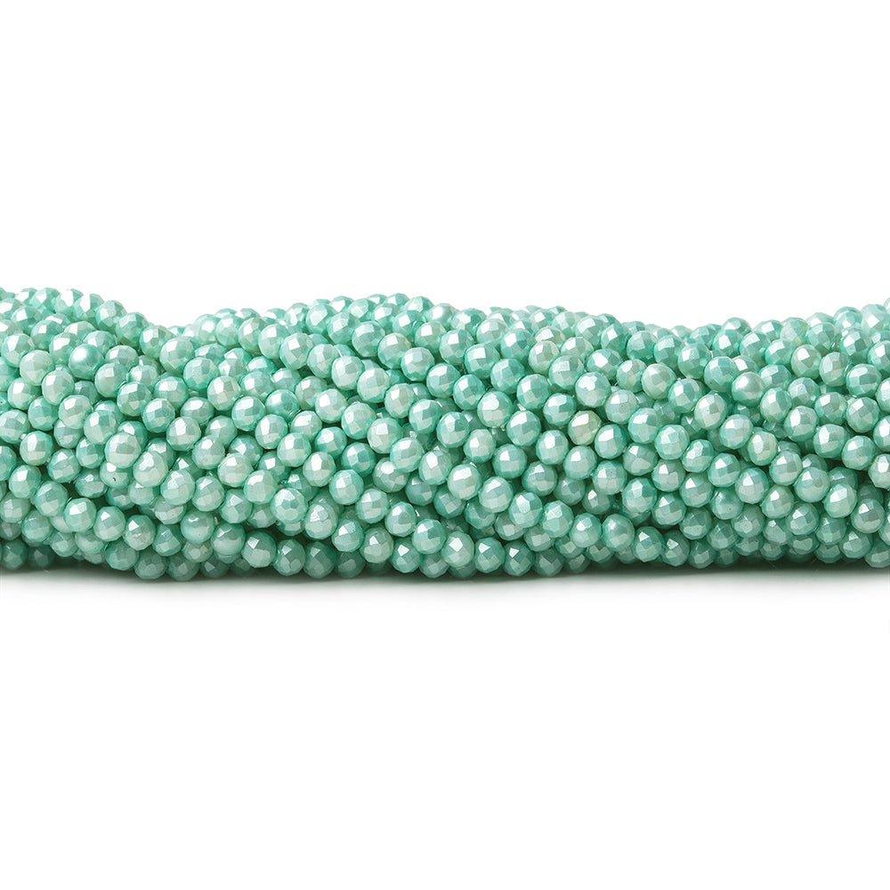 3mm Sea Aqua Shell Pearl micro faceted round beads 13 inch 133 pieces - The Bead Traders