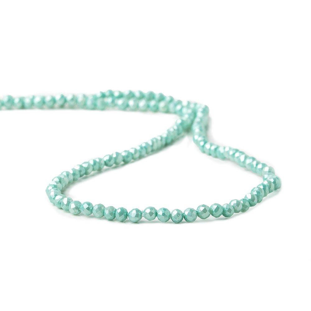 3mm Sea Aqua Shell Pearl micro faceted round beads 13 inch 133 pieces - The Bead Traders