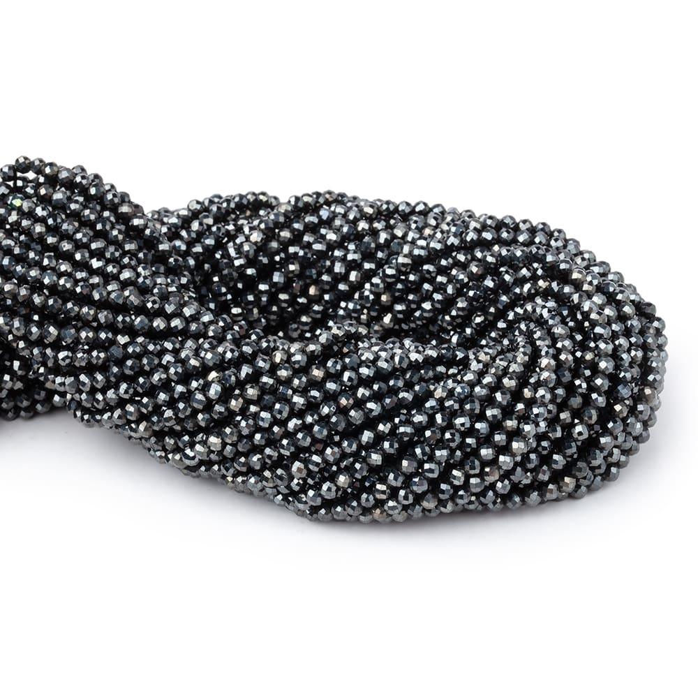 3mm Silver Metallic Black Spinel Microfaceted Rounds 128 beads - The Bead Traders