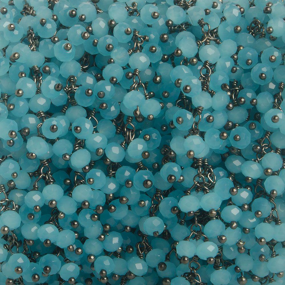 3mm Sky Blue Crystal rondelle Black Dangling Chain by the foot 97 beads - The Bead Traders