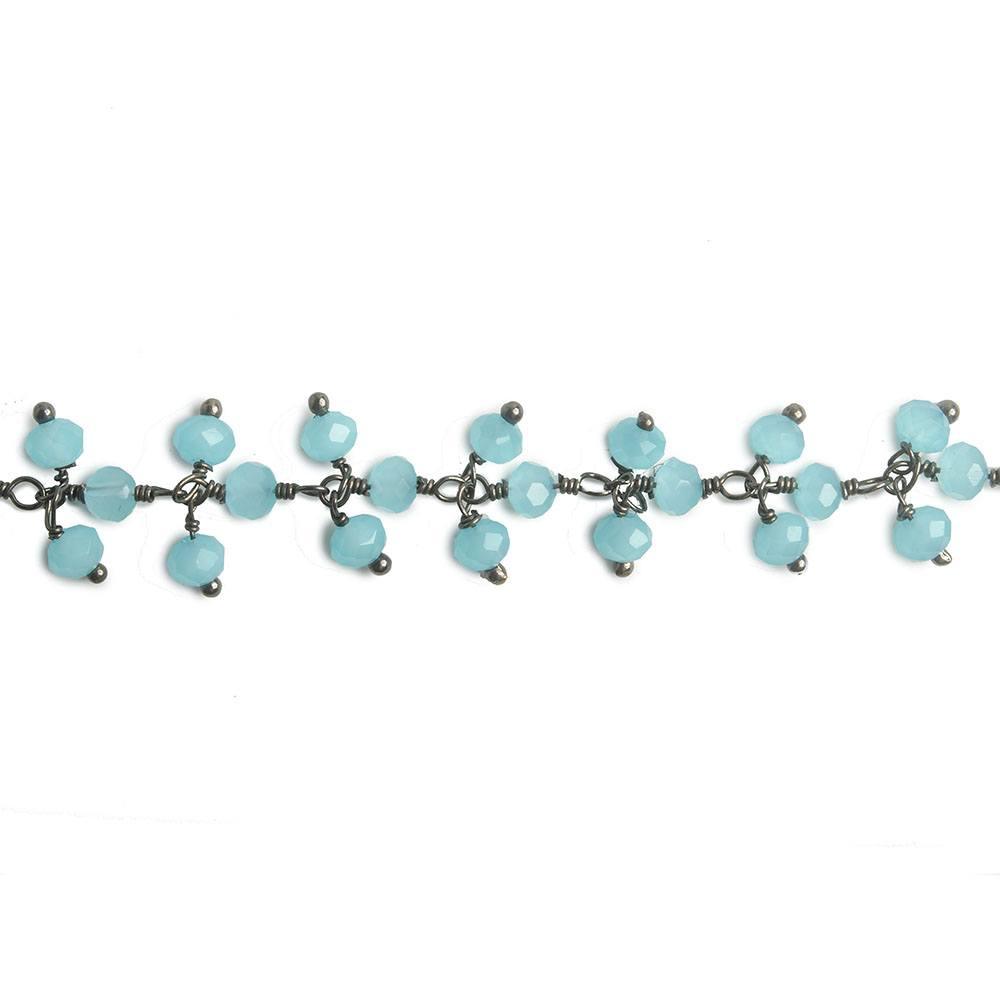 3mm Sky Blue Crystal rondelle Black Dangling Chain by the foot 97 beads - The Bead Traders