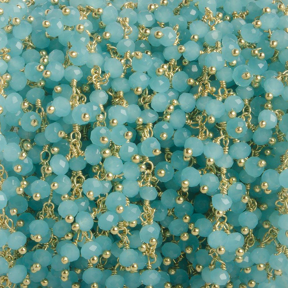 3mm Sky Blue Crystal rondelle Gold Dangling Chain by the foot 97 beads - The Bead Traders