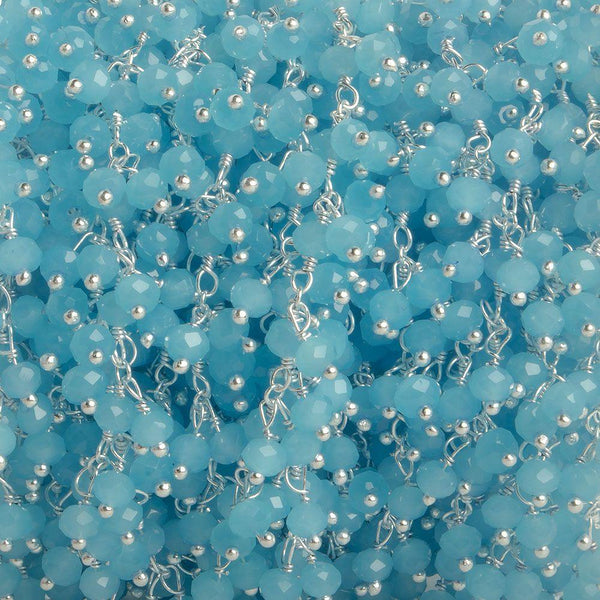 3mm Sky Blue Crystal rondelle Silver Dangling Chain by the foot 97 beads