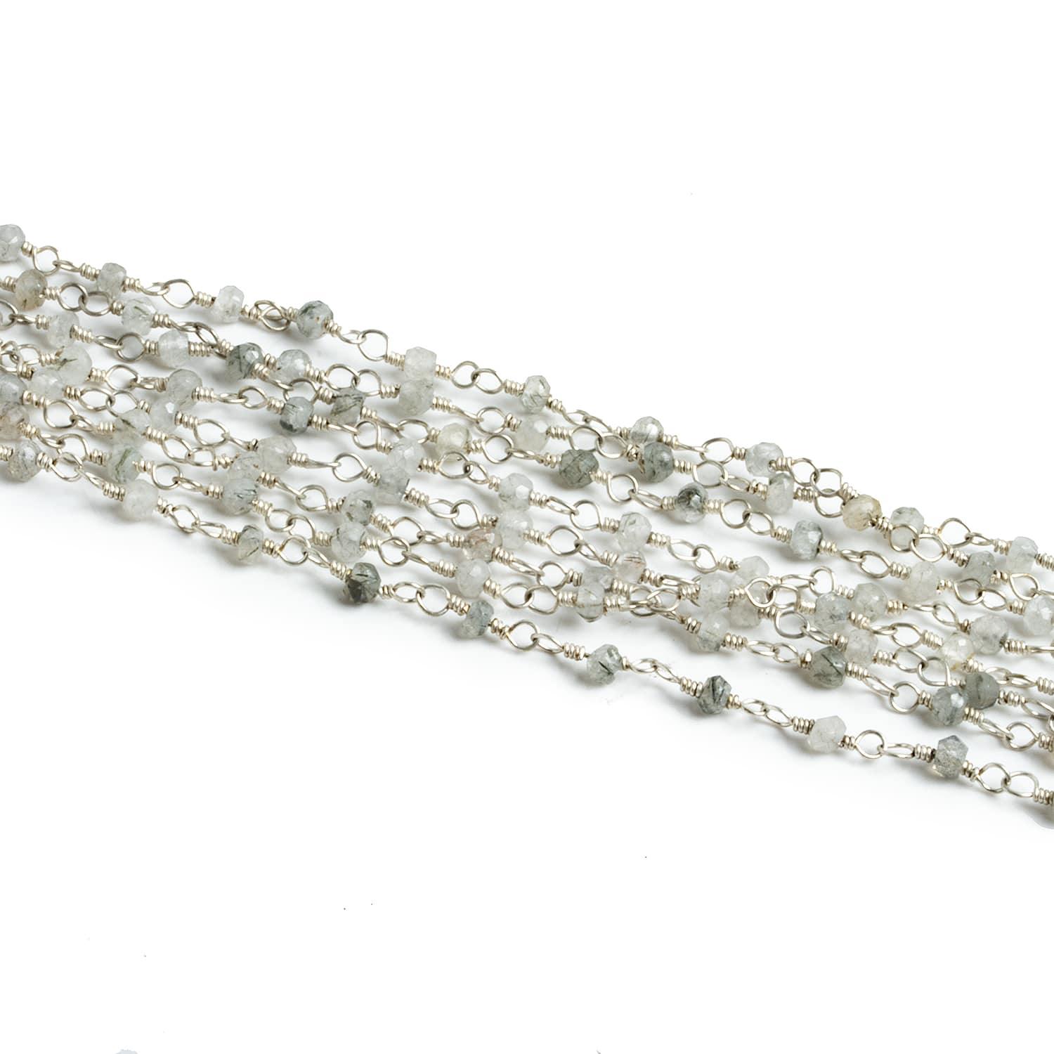 3mm Tourmalinated Quartz Rondelle Silver Chain - Lot of 6ft - The Bead Traders