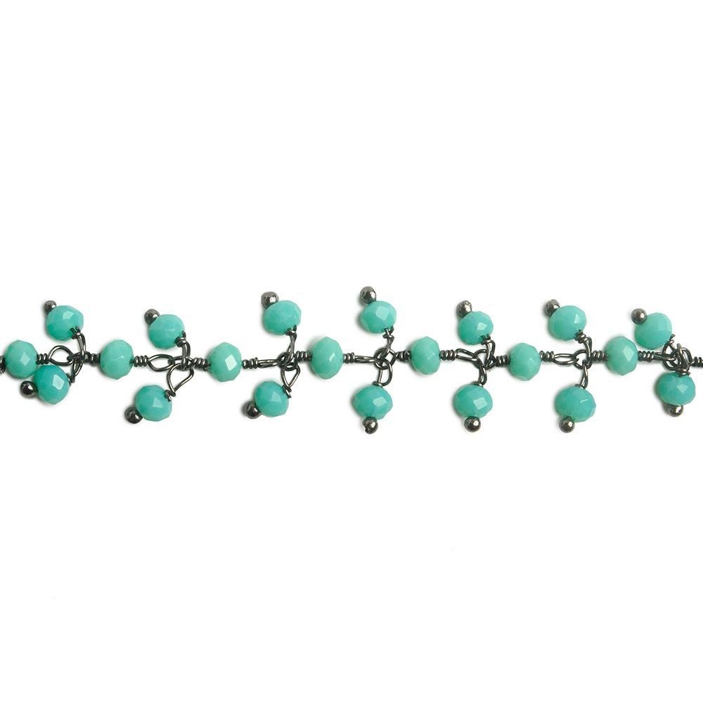 3mm Turquoise Crystal rondelle Black Dangling Chain by the foot 97 beads - The Bead Traders