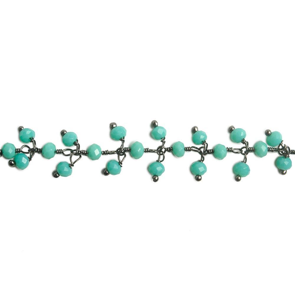 3mm Turquoise Crystal rondelle Black Dangling Chain by the foot 97 beads - The Bead Traders