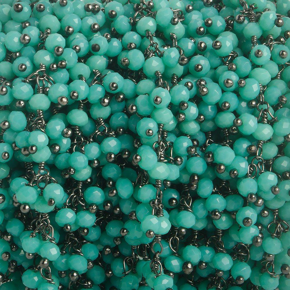 3mm Turquoise Crystal rondelle Black Dangling Chain by the foot 97 beads - The Bead Traders