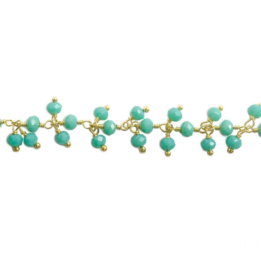 3mm Turquoise Crystal rondelle Gold Dangling Chain by the foot 97 beads - The Bead Traders