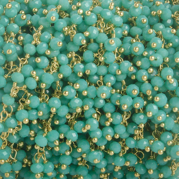 3mm Turquoise Crystal rondelle Gold Dangling Chain by the foot 97 beads