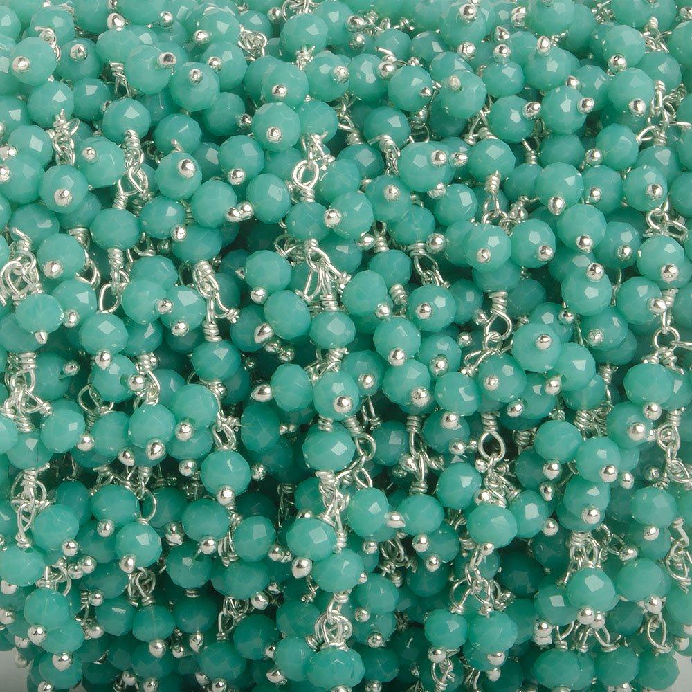 3mm Turquoise Crystal rondelle Silver Dangling Chain by the foot 97 beads - The Bead Traders
