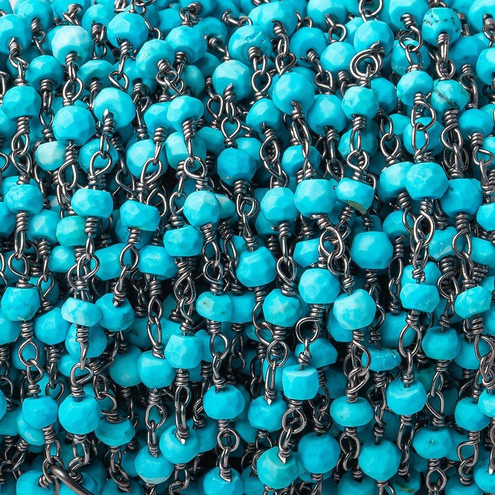 3mm Turquoise Howlite Faceted Rondelle Black Gold plated Chain by the foot - The Bead Traders