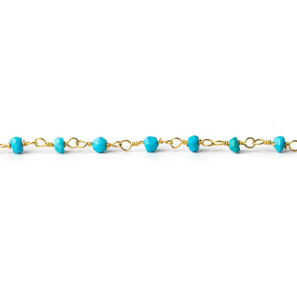 3mm Turquoise Howlite Faceted Rondelle Gold plated Chain by the foot - The Bead Traders