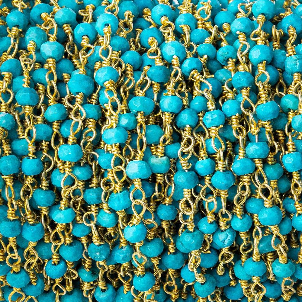 3mm Turquoise Howlite faceted rondelle Gold plated Chain by the foot 39 pieces - The Bead Traders