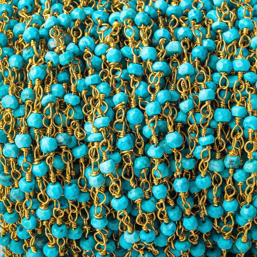 3mm Turquoise Howlite Faceted Rondelle Gold plated Chain by the foot - The Bead Traders