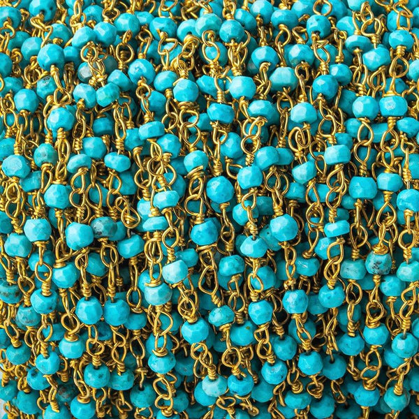 3mm Turquoise Howlite Faceted Rondelle Gold plated Chain by the foot