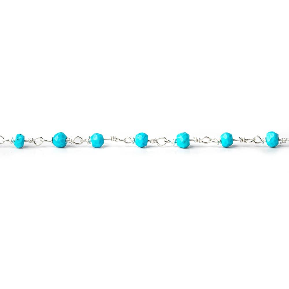 3mm Turquoise Howlite Faceted Rondelle Silver plated Chain by the foot - The Bead Traders