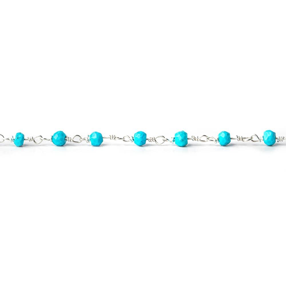 3mm Turquoise Howlite Faceted Rondelle Silver plated Chain by the foot - The Bead Traders