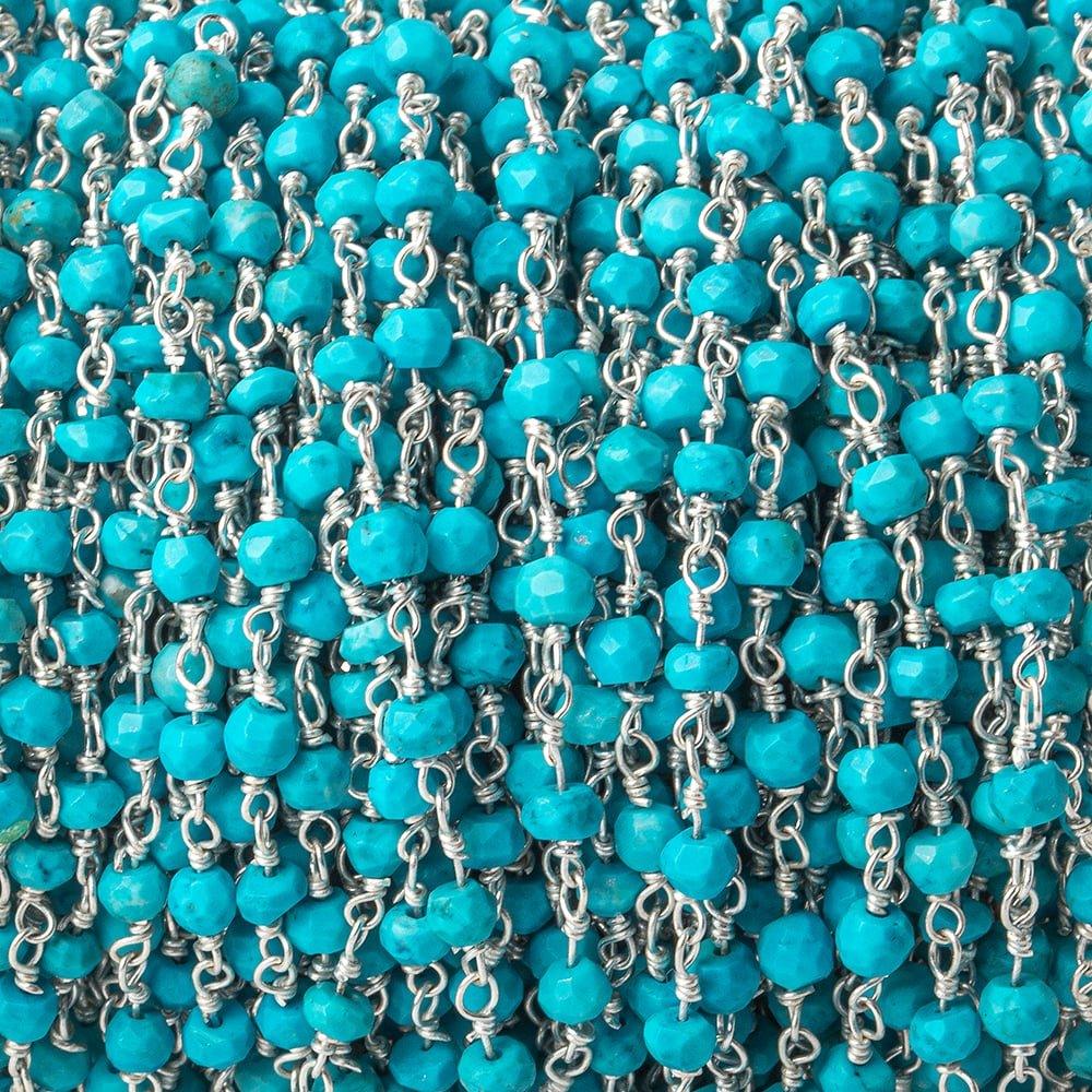 3mm Turquoise Howlite Faceted Rondelle Silver plated Chain by the foot - The Bead Traders