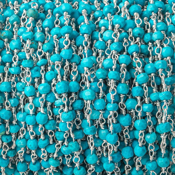 3mm Turquoise Howlite Faceted Rondelle Silver plated Chain by the foot