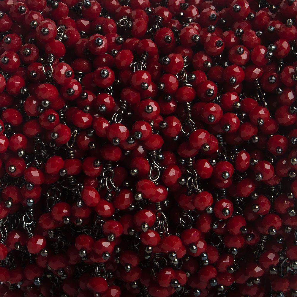 3mm Velvet Red Crystal rondelle Black Dangling Chain by the foot 97 beads - The Bead Traders