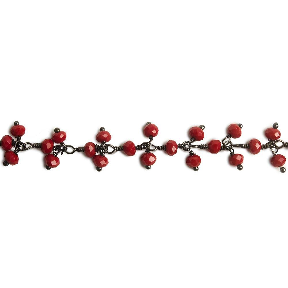 3mm Velvet Red Crystal rondelle Black Dangling Chain by the foot 97 beads - The Bead Traders