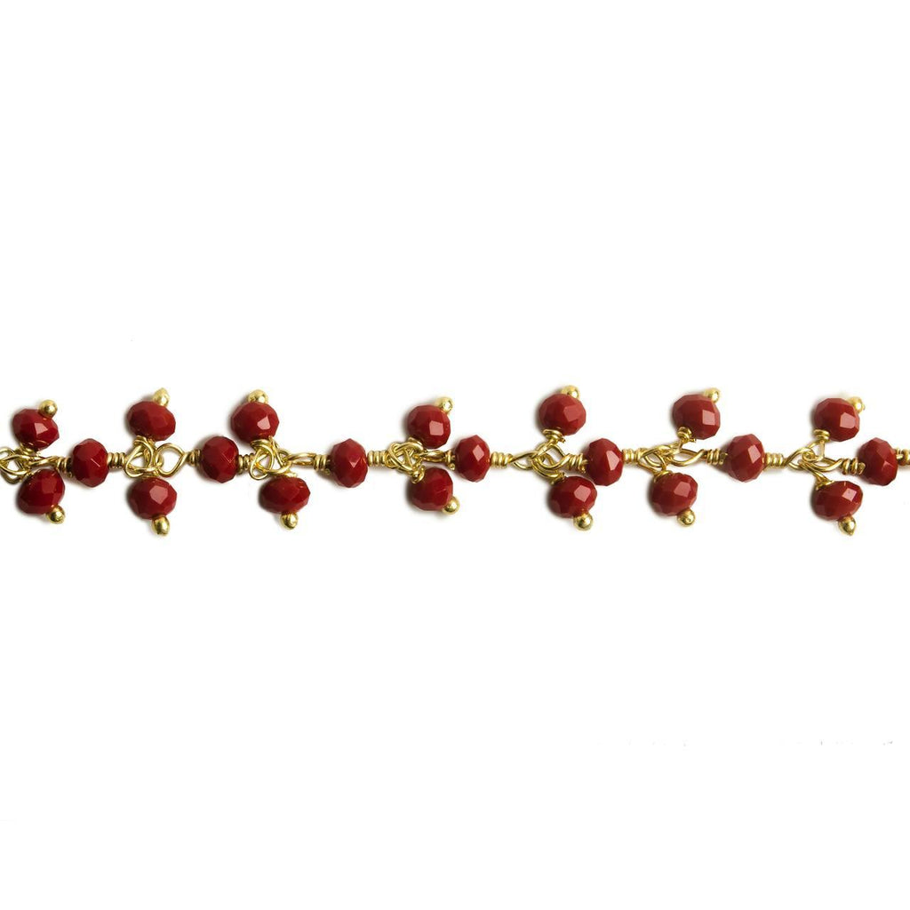 3mm Velvet Red Crystal rondelle Gold Dangling Chain by the foot 97 beads - The Bead Traders