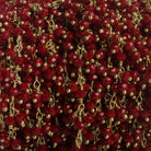 3mm Velvet Red Crystal rondelle Gold Dangling Chain by the foot 97 beads - The Bead Traders