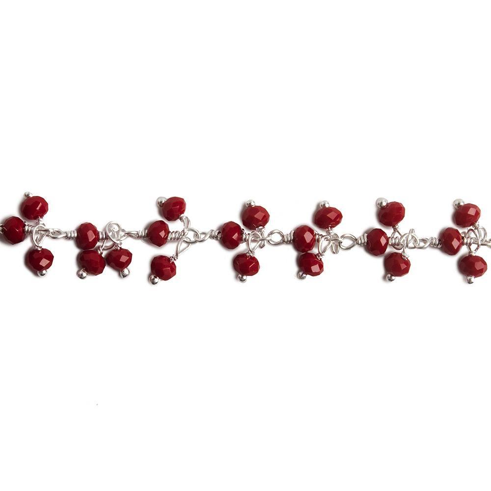 3mm Velvet Red Crystal rondelle Silver Dangling Chain by the foot 97 beads - The Bead Traders