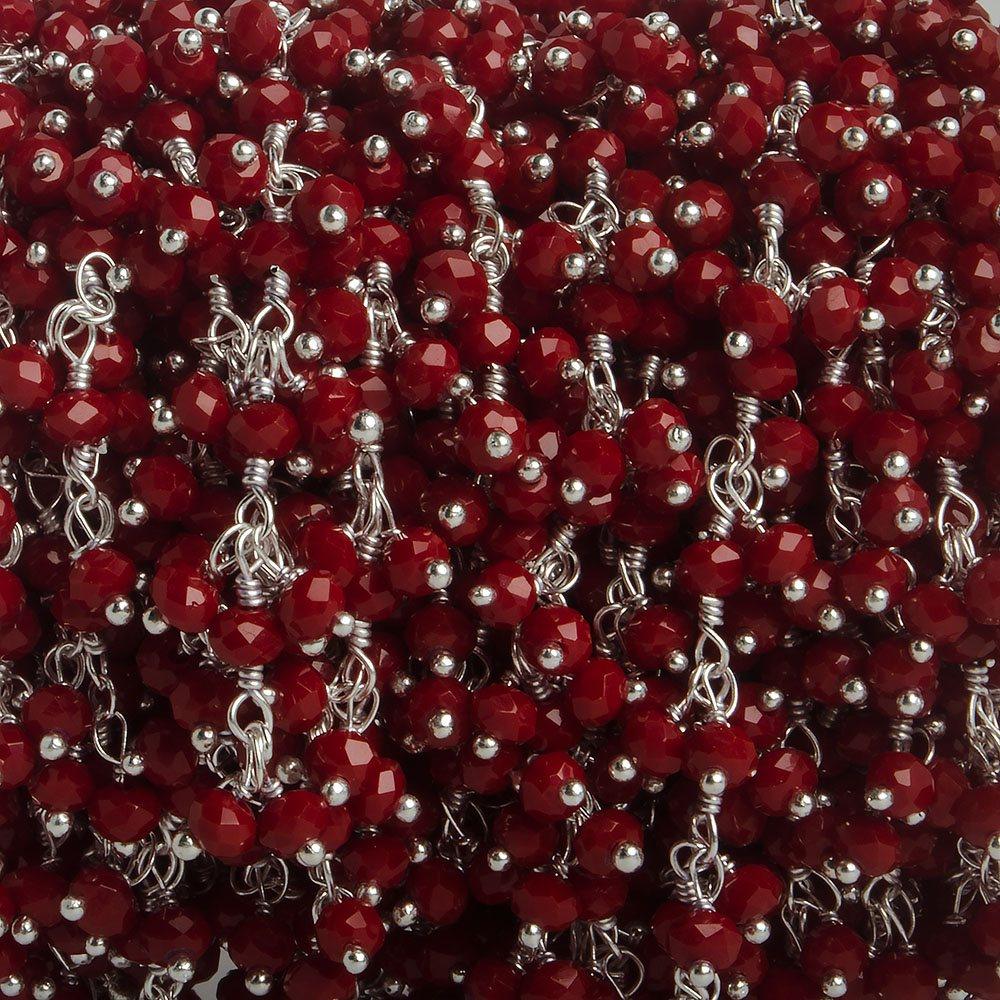 3mm Velvet Red Crystal rondelle Silver Dangling Chain by the foot 97 beads - The Bead Traders