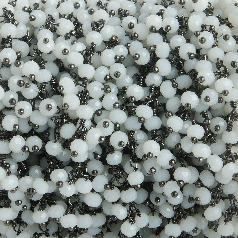 3mm White Crystal rondelle Black Dangling Chain by the foot 97 beads - The Bead Traders
