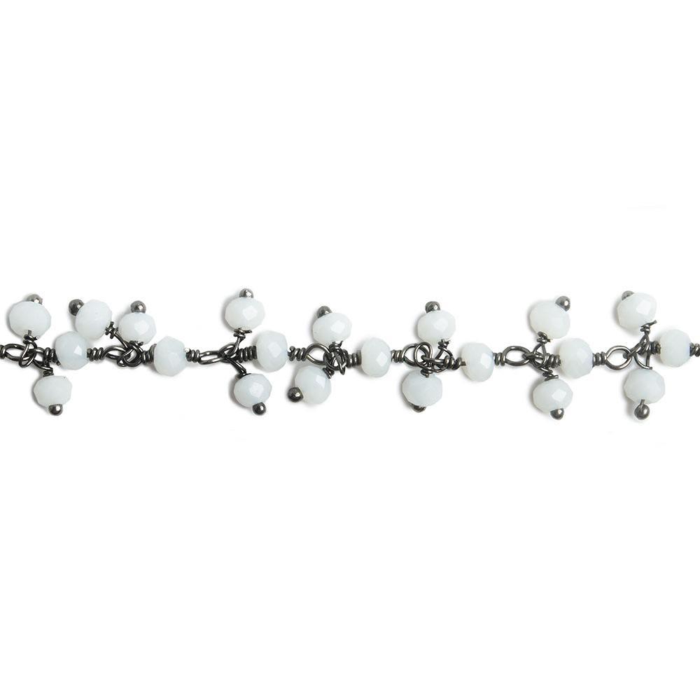 3mm White Crystal rondelle Black Dangling Chain by the foot 97 beads - The Bead Traders