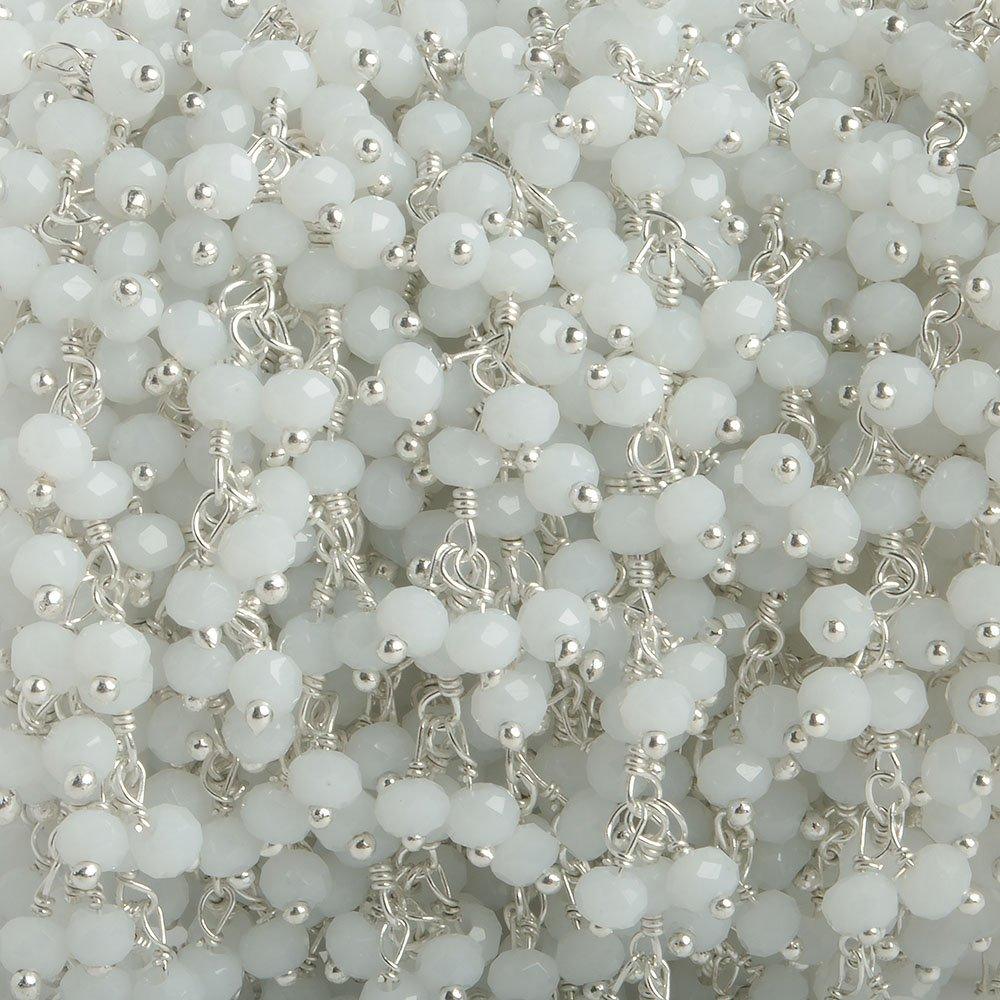 3mm White Crystal rondelle Silver Dangling Chain by the foot 97 beads - The Bead Traders