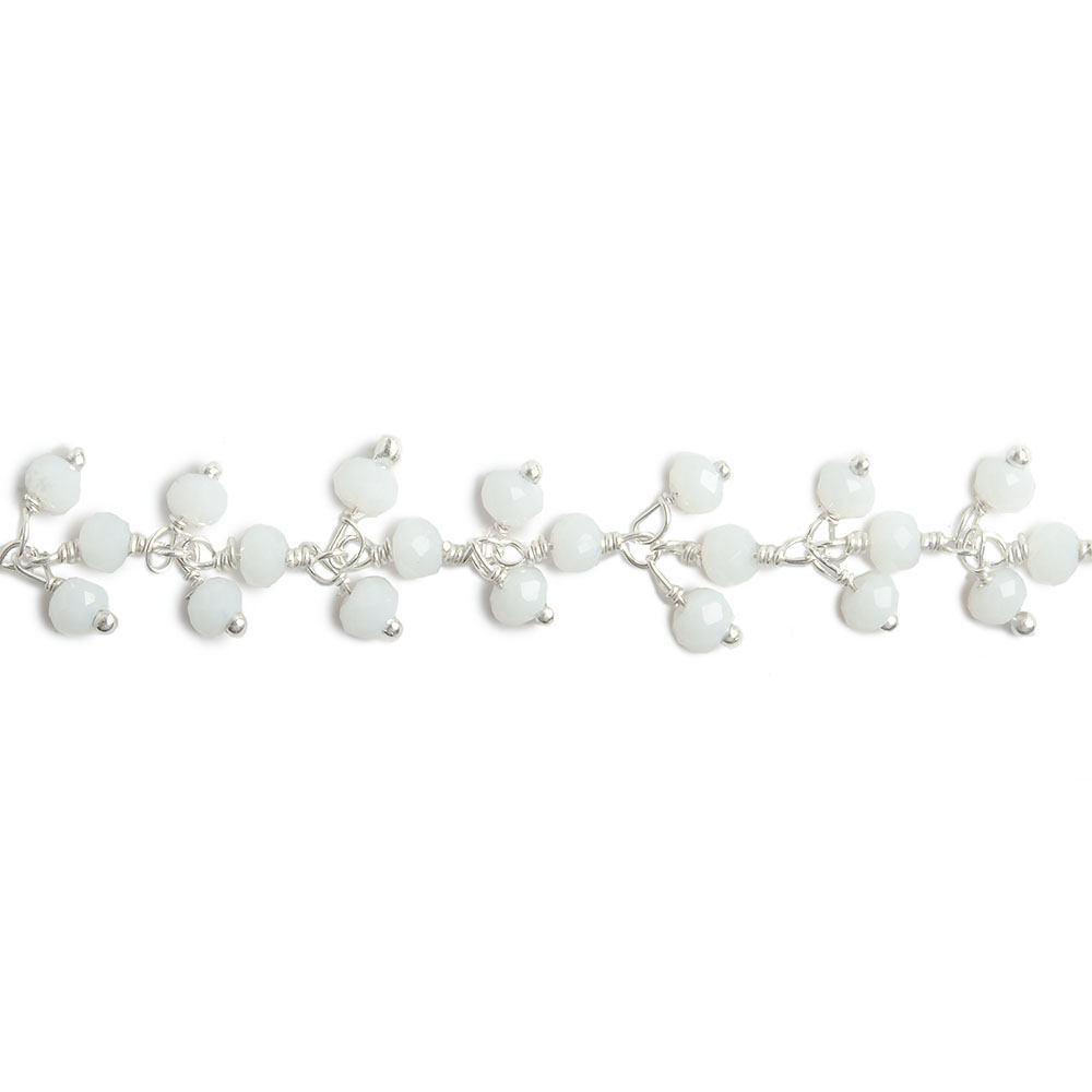 3mm White Crystal rondelle Silver Dangling Chain by the foot 97 beads - The Bead Traders