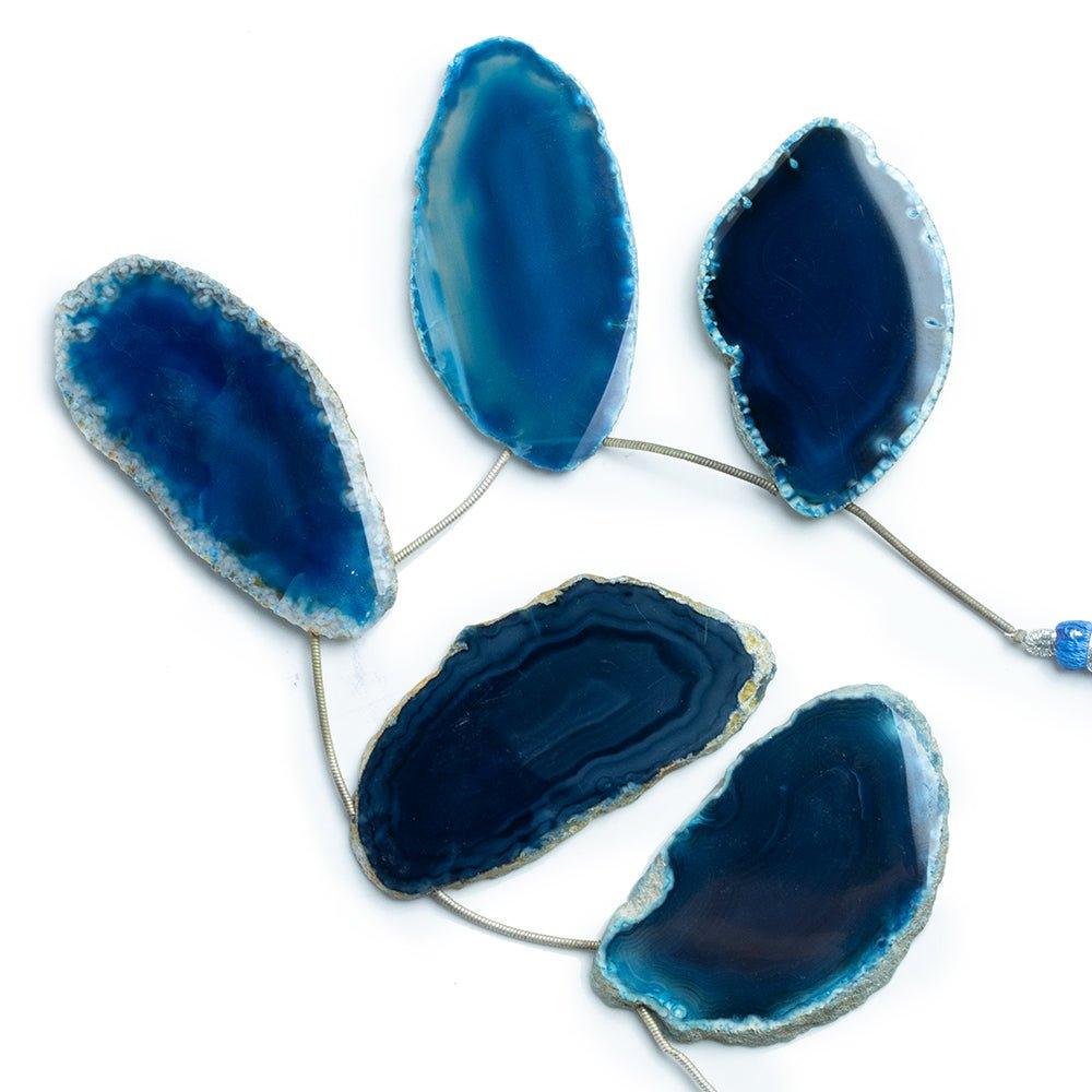 3x1.5 -2x1.5 inch Aegean Blue Agate Slice Set of 5 focal beads - The Bead Traders