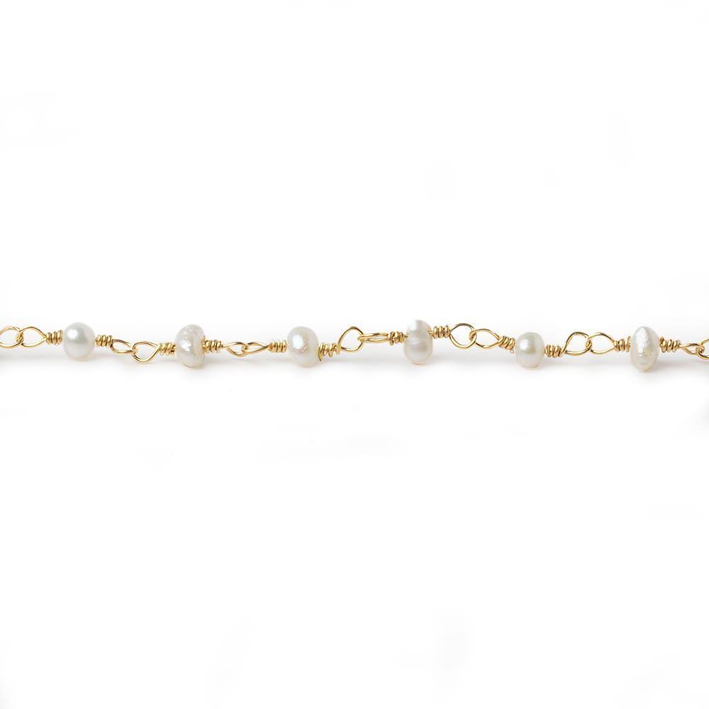 3x2mm Off White Baroque Pearl Gold plated Chain - The Bead Traders