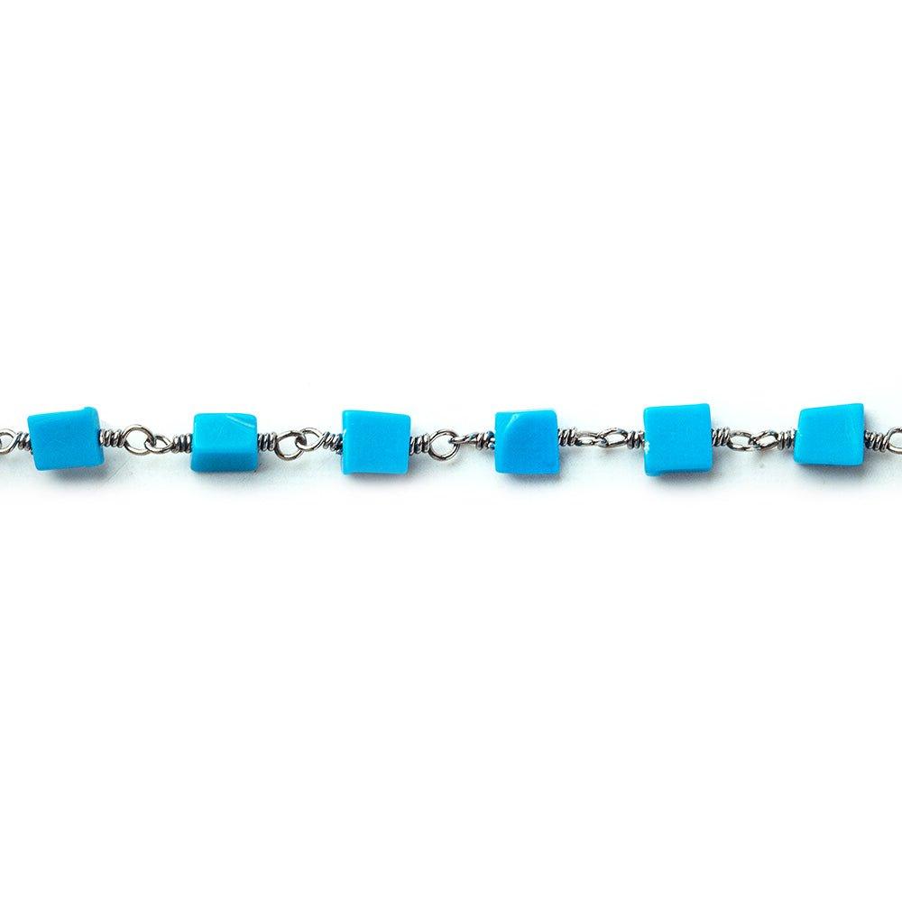 3x4.5mm Howlite Turquoise Plain Rectangles Black Gold plated Chain - The Bead Traders