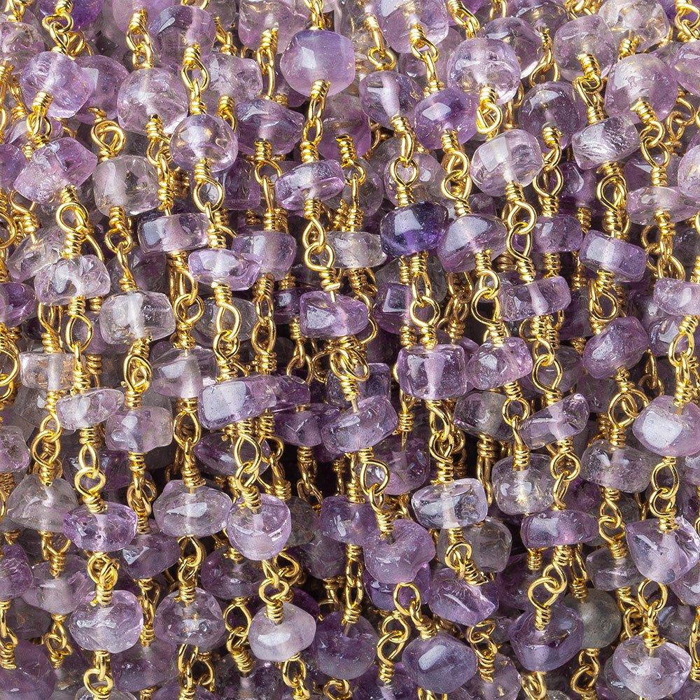 4-4.5mm Amethyst tumbled faceted rondelle Gold plated Chain by the foot 37 pieces - The Bead Traders