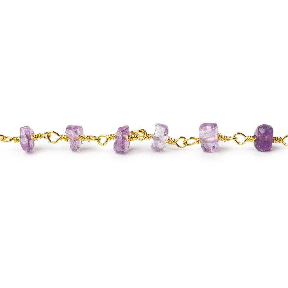 4-4.5mm Amethyst tumbled faceted rondelle Gold plated Chain by the foot 37 pieces - The Bead Traders