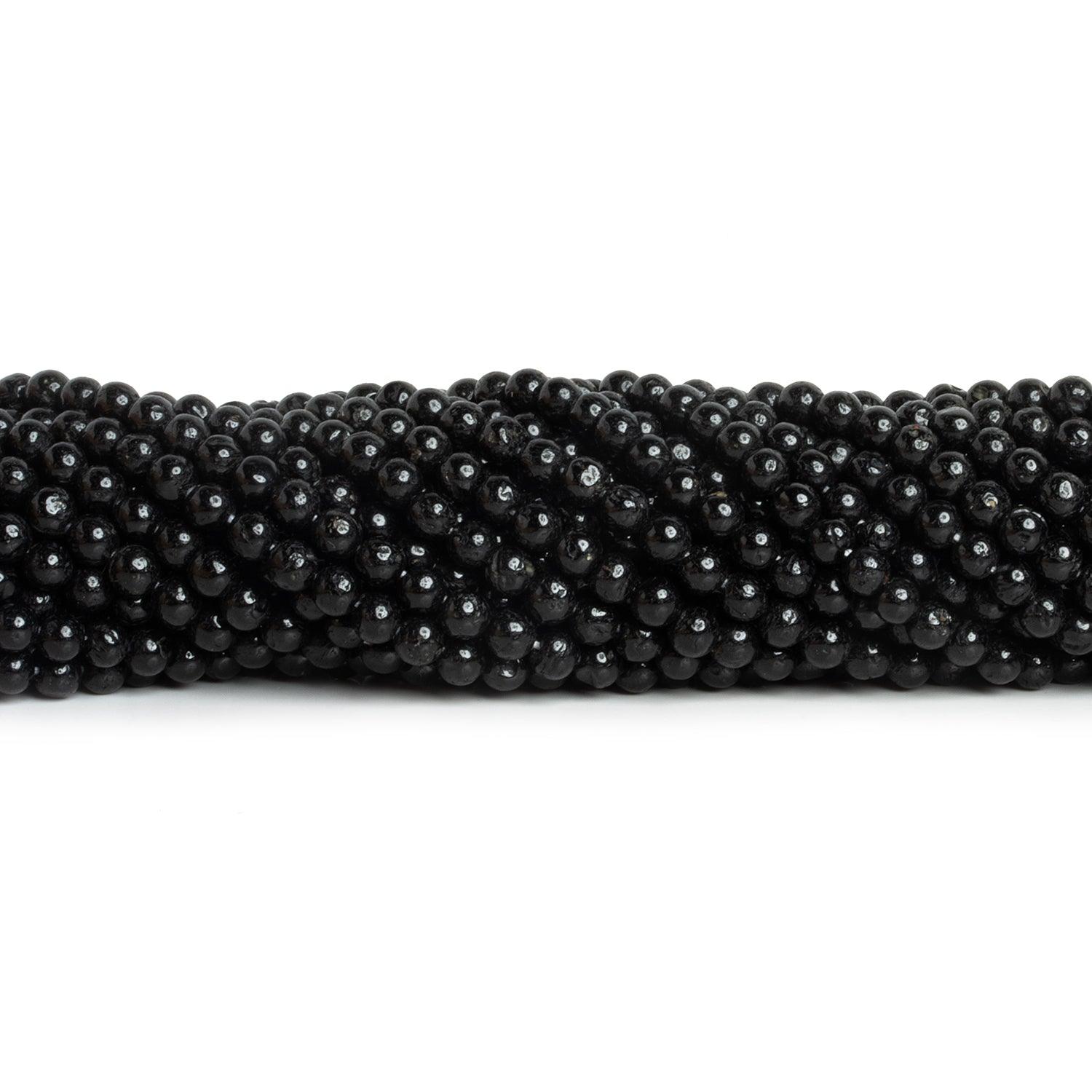 4-4.5mm Black Tourmaline Handcut Rounds 12 inch 75 beads - The Bead Traders