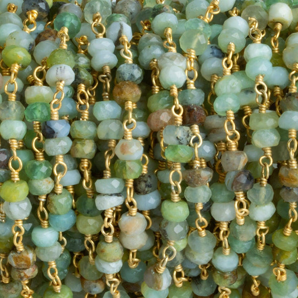 4-4.5mm Blue Peruvian Opal Rondelle Gold Chain 56 beads