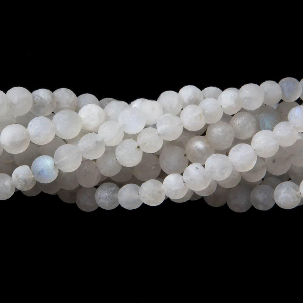 4-4.5mm Matte Rainbow Moonstone Plain Rounds 12 inch 70 pieces - The Bead Traders